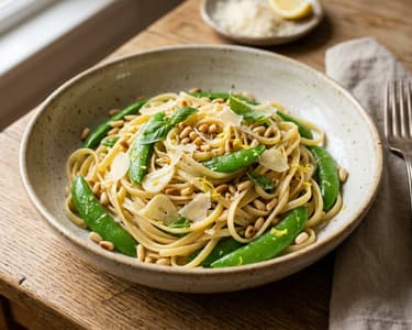 Linguine with Sugar Snap Peas & Pine Nuts | In 20 Minutes