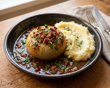 Bamberg Onions | Savory Stuffed in Dark Beer Sauce