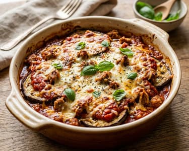 Melanzane con Salsiccia | Herzhafter Auberginen-Auflauf