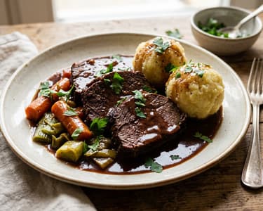 Traditioneller Rinder-Schmorbraten | Zart geschmort in Rotweinsoße