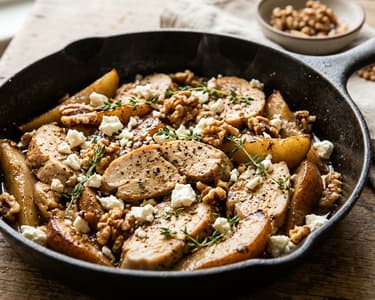 Griechische Putenpfanne mit Birnen & Walnüssen | In 20 Min.
