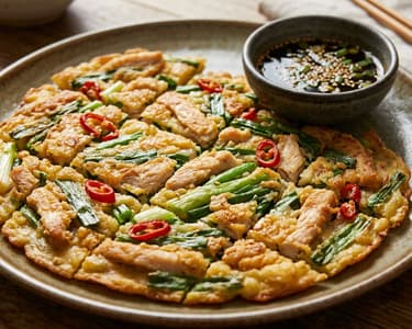 Koreanisches Dak-Pajeon | Knuspriger Frühlingszwiebel-Pfannkuchen