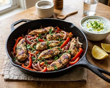 Griechische Puten-Souvlaki-Pfanne | In 20 Minuten
