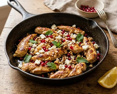 Griechische Putenstreifen mit Granatapfel & Feta | In 20 Minuten