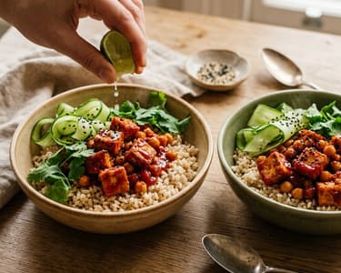 Bang Bang Bowls | Knuspriger Tofu mit Gurkensalat