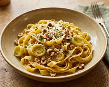 Tagliatelle mit gebratenem Lauch & Haselnüssen | Feine Herbst-Pasta