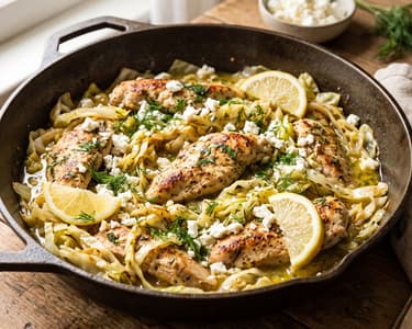 Griechische Zitronen-Hähnchen-Kohl-Pfanne | In 25 Minuten