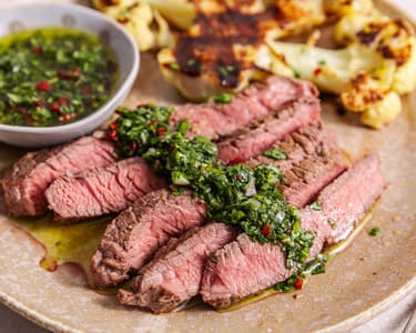 Steak with Chimichurri and Grilled Cauliflower