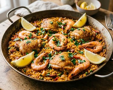 Arroz Mar y Montaña | Katalanische Hähnchen-Garnelen-Reispfanne