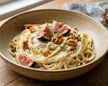Linguine mit karamellisierten Feigen, Ricotta & Walnüssen | Schnelle Herbst-Pasta