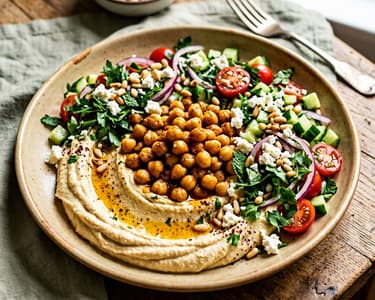 Türkischer Hummus-Salatteller | Warmes Nohut-Topping & Feta