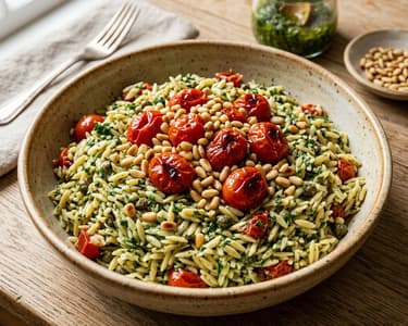 Italienischer Orzo-Salat mit Salsa Verde & Ofentomaten