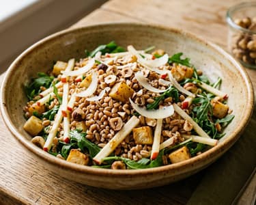 Toskanischer Farro-Salat mit geröstetem Knollensellerie, Apfel & Pecorino