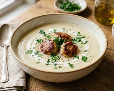 Creamy Kohlrabi Soup with Meatballs | Hearty & Warming