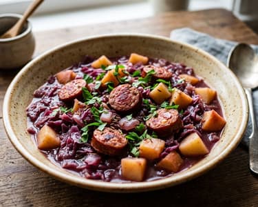 Rotkohl-Eintopf mit Mettenden | Deftiger Herbstklassiker