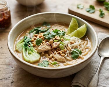 Indonesische Saté-Suppe mit Hähnchen | Cremig & Wärmend