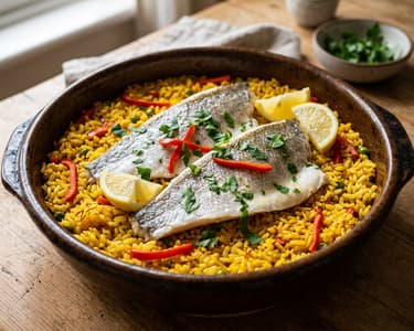 Spanischer Wolfsbarsch-Reistopf | Arroz con Lubina