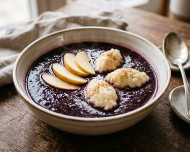 Klassische Holunderbeerensuppe mit Grießklößchen
