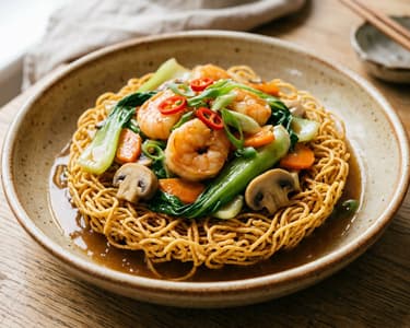 Mì Xào Giòn mit Garnelen | Knusprige vietnamesische Wok-Nudeln