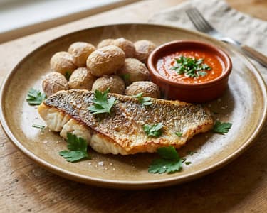 Cabracho a la Plancha con Mojo Rojo | Gebratener Rotbarsch mit Papas Arrugadas