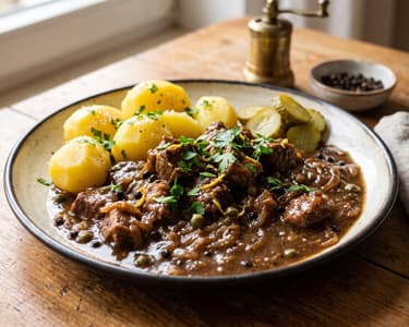 Westfälischer Schweinepfeffer | Zart geschmort in Pfeffer-Zwiebel-Sauce