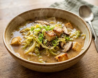 Japanische Kohl-Miso-Suppe mit Tofu