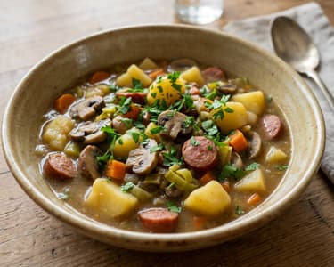 Pilz-Kartoffel-Eintopf mit Mettenden | Deftig & wärmend