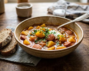 Hearty Potato Goulash | With Spicy Debrecener Sausages