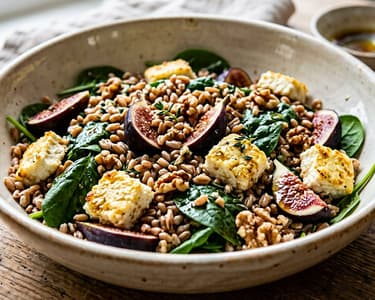 Italienischer Farro-Salat mit gebackenem Ricotta, Feigen & Thymian-Honig