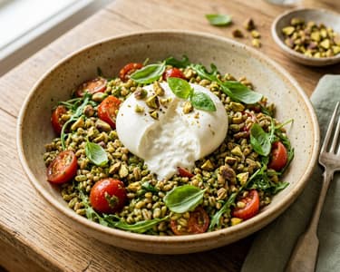 Sicilian Farro Salad | With Pistachio Pesto & Burrata