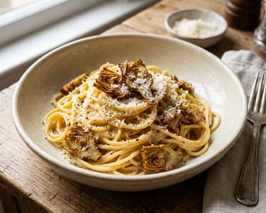 Spaghetti alla Carbonara di Carciofi | Vegetarischer Klassiker