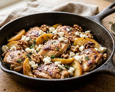 Griechische Hähnchen-Apfel-Pfanne mit Feta & Walnüssen | In 20 Minuten