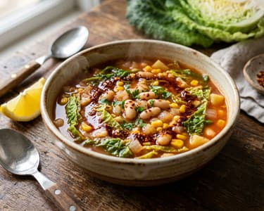 Kara Lahana Çorbası | Turkish Savoy Cabbage Soup with Beans