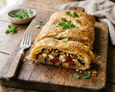 Mediterraner Auberginen-Strudel | Mit Feta und getrockneten Tomaten