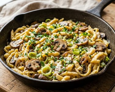 Schwäbische Spätzle-Pfanne mit Waldpilzen und Lauch