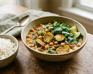 Indian Brussels Sprout & Chickpea Curry | Creamy & Spiced