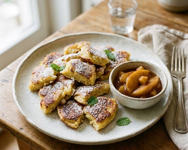 South German Semolina Schmarrn with Warm Cinnamon Apple Compote