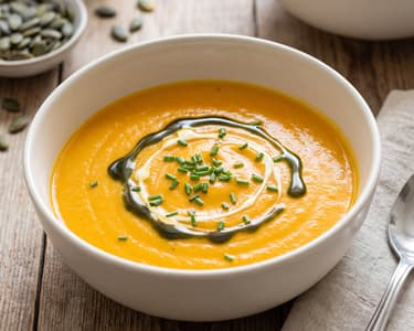 Pumpkin cream soup with Styrian pumpkin seed oil