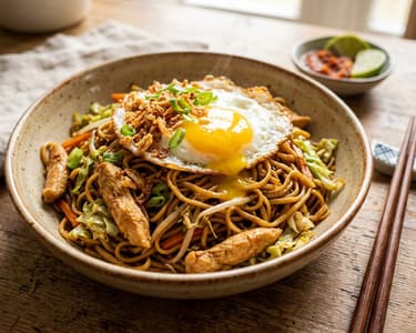 Indonesisches Bami Goreng mit Hähnchen