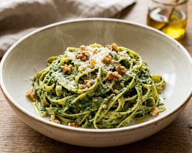 Tagliatelle mit Schwarzkohl-Pesto | Cremig & Nussig