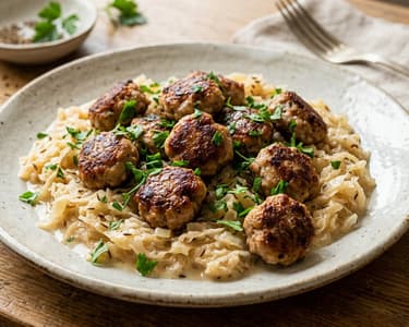 Mini-Frikadellen auf Rahmsauerkraut | In 25 Minuten deftig serviert