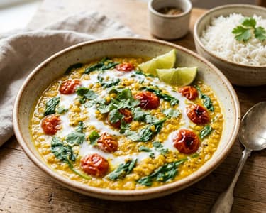 Creamy Lotao Coconut Lentil Dal with Baby Spinach