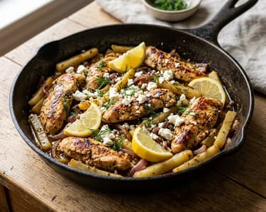 Griechische Hähnchen-Kohlrabi-Pfanne mit Feta | In 25 Minuten