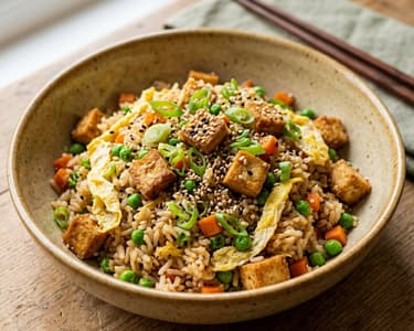 Gebratener Eierreis mit Tofu | Schneller Wok in 15 Min.