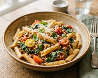 Cremige Lotao Hack-Pasta mit Babyspinat