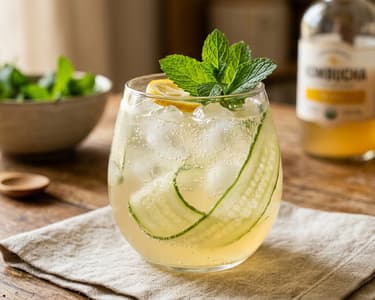 Erfrischender Yuzu-Kombucha-Mocktail mit Gurke & Minze