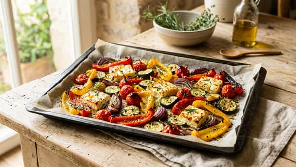 Buntes Ofengemüse vom Blech: Schnelles Rezept mit Kräutern & Feta