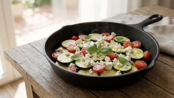 Schnelle Zucchini-Pfanne mit Feta und Tomaten