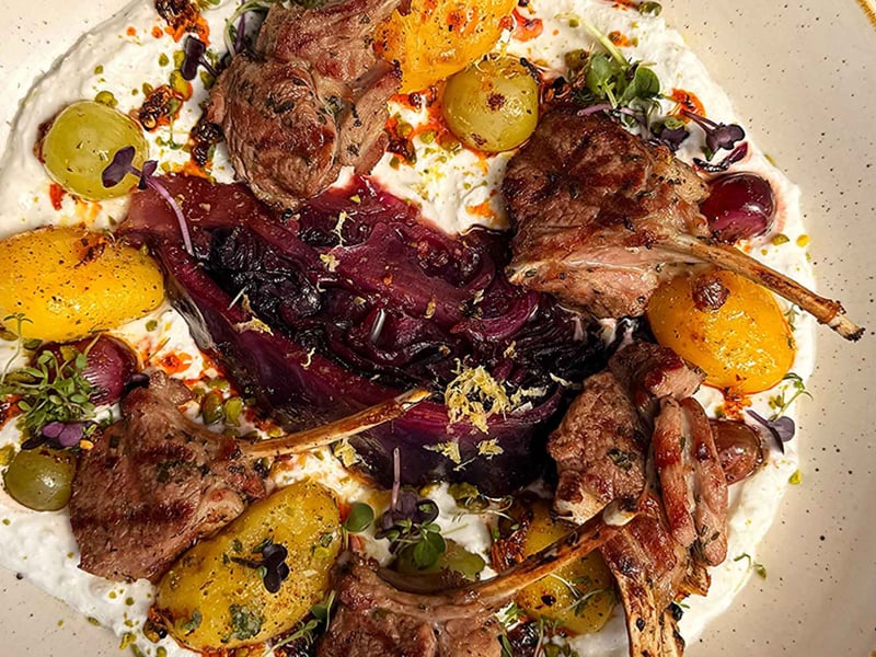 Grilled Lamb Crown with Feta Cream & Rosemary Potatoes