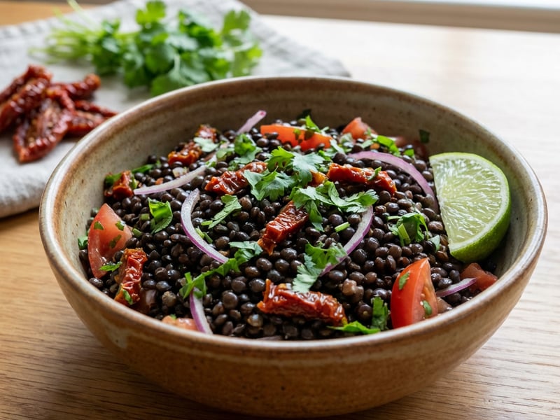 Black Lentil Salad with Dried Tomatoes